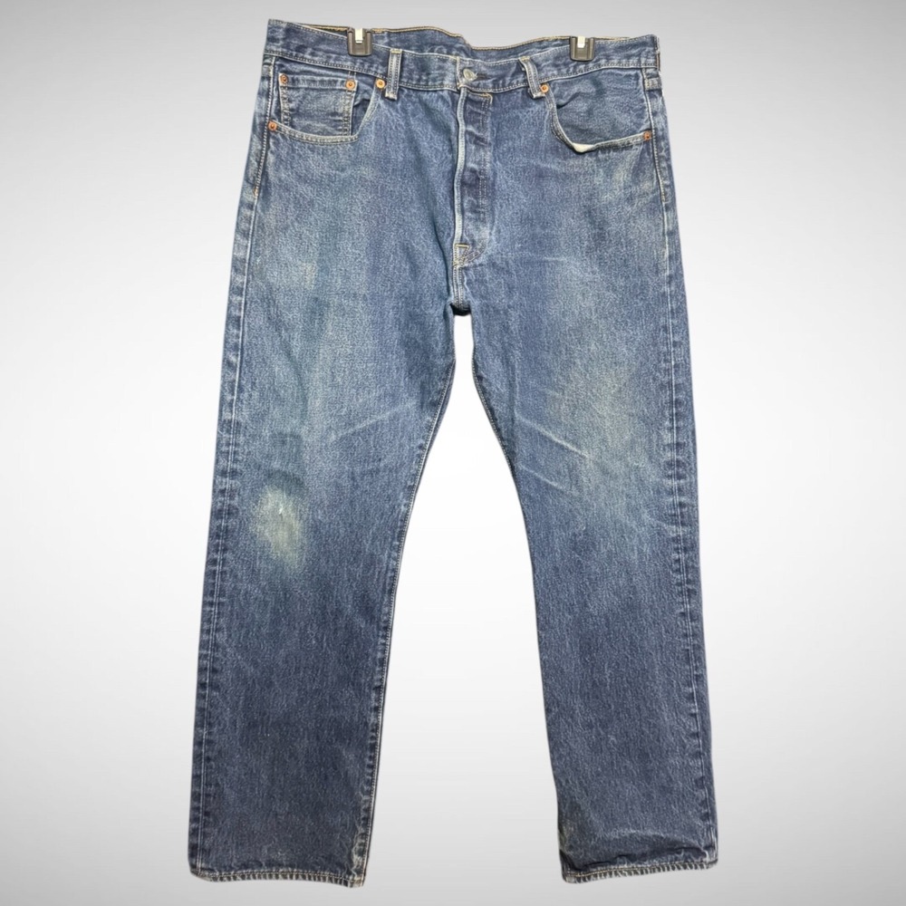 Levis 501 Jeans Mens 38 X 30 Solid Blue Denim Pants Button Fly Pre Owned